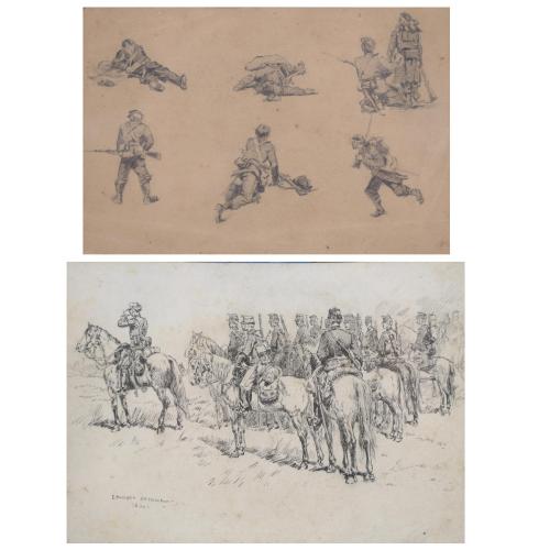 EDOUARD DETAILLE (1848-1912).  Pair of military-themed drawings.