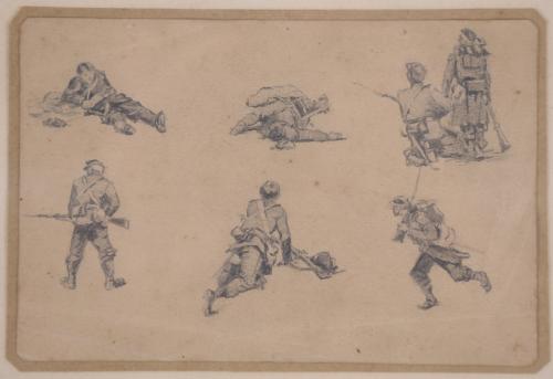 EDOUARD DETAILLE (1848-1912).  Pair of military-themed draw