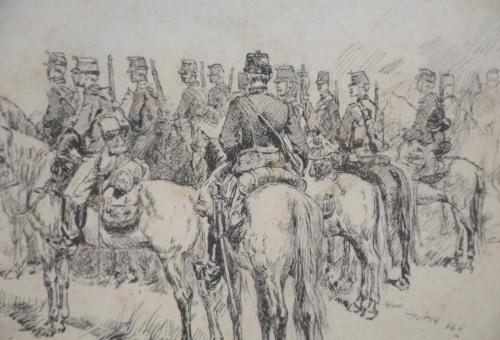 EDOUARD DETAILLE (1848-1912).  Pair of military-themed draw