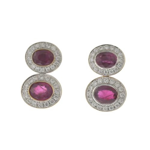 EARRINGS WITH DOUBLE ROSETTE OF RUBIES AND DIAMONDS