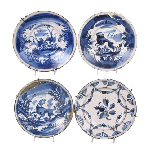 Set of four Catalan dishes, 18th century.