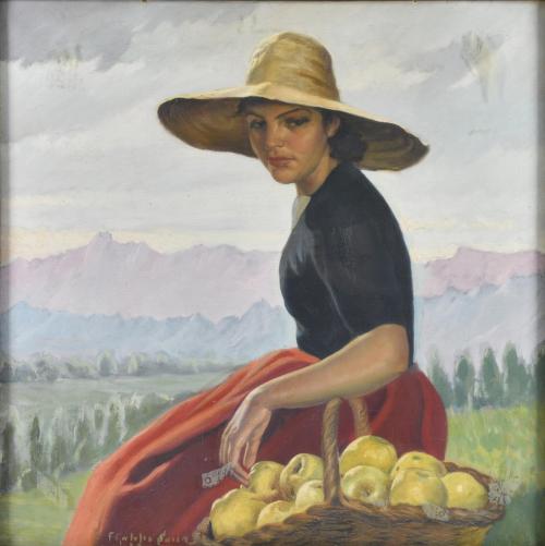 FRANCESC GALOFRE SURÍS (1901-1986). "Girl with a basket of appels", 1933?