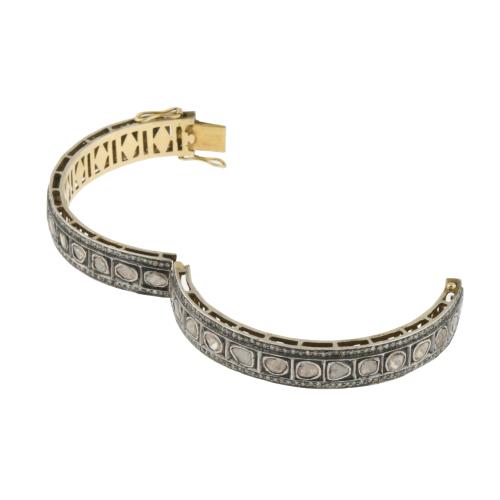 Bracelet and ring in gold with silver views and diamonds