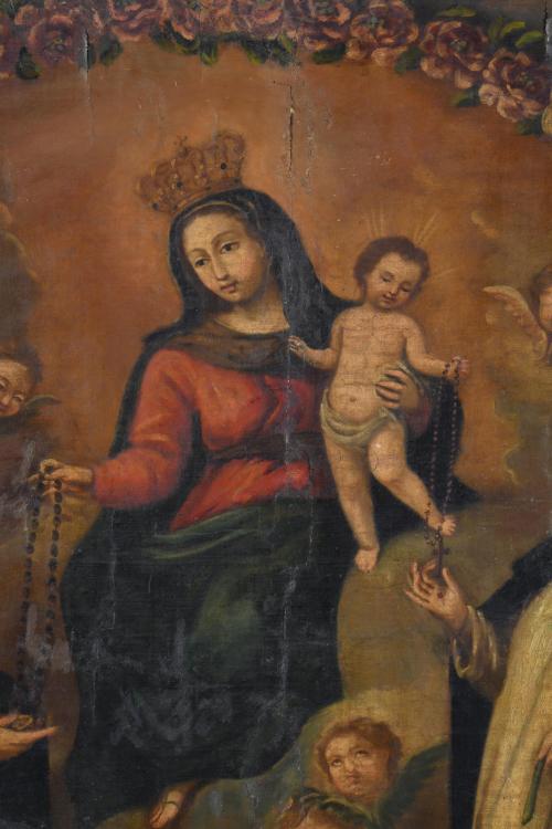 18TH CENTURY ANDALUSIAN SCHOOL. "Madonna handing a rosary t