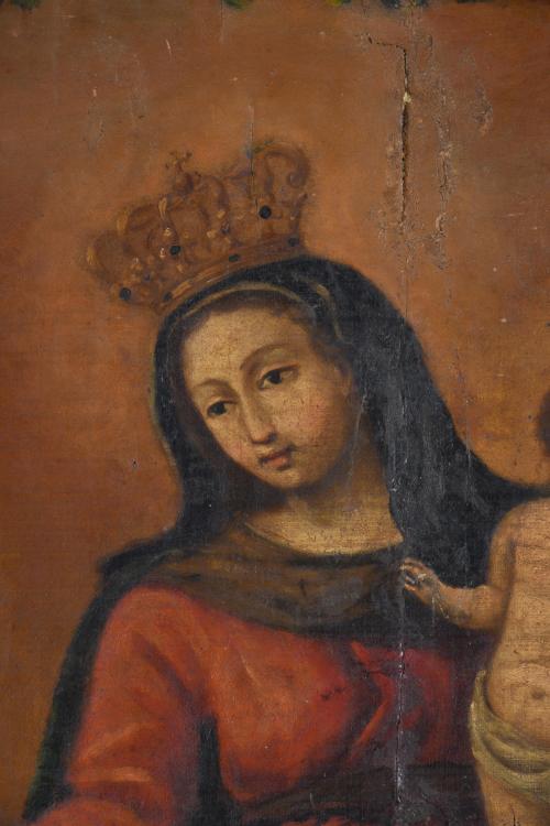 18TH CENTURY ANDALUSIAN SCHOOL. "Madonna handing a rosary t