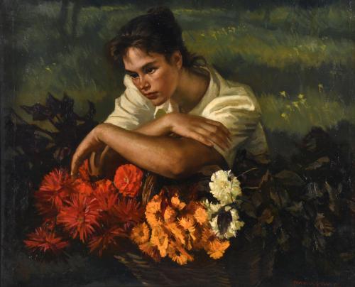 LLUÍS MUNTANÉ MUNS (1899-1987). "Girl with flowers".