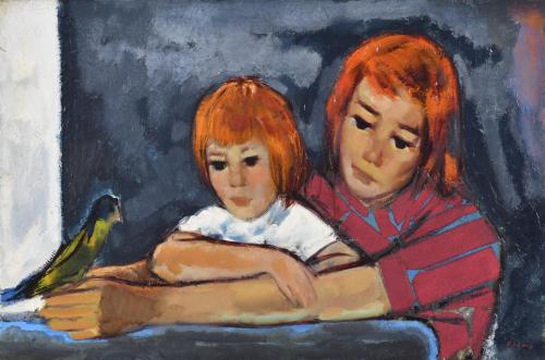 JESUS CASAUS MECHO (1926-2002). "Mother and child wiht a bird".