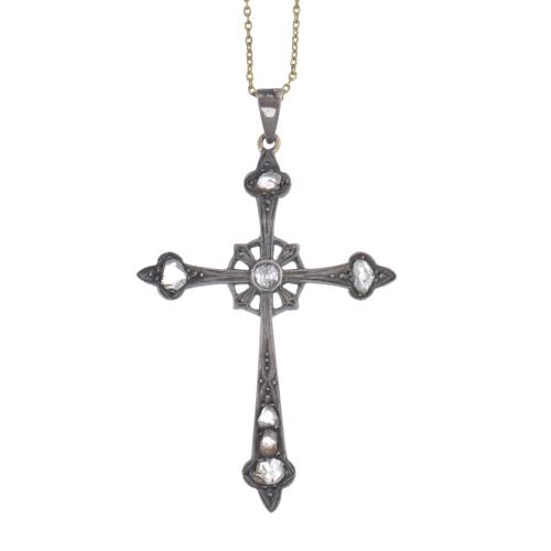 Pendant cross with diamonds and links chain.