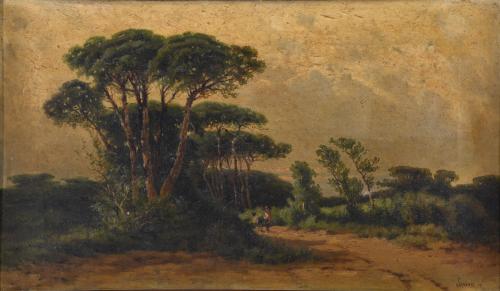 EMILIO SANCHIS (19TH-20TH CENTURY). "Landscape with a figure and a donkey".