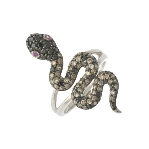 Anillo en forma de serpiente con diamantes y rubíes.