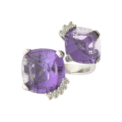 Ring with large amethysts and diamonds.