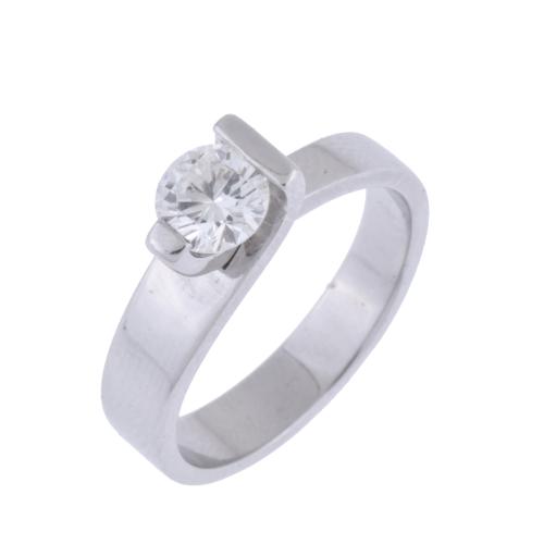 Solitaire ring with Russian-style set diamond.