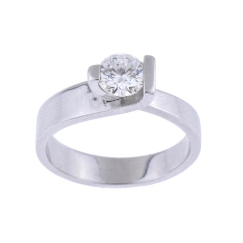 Solitaire ring with Russian-style set diamond.