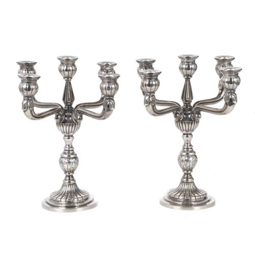 Pair of Elizabethan style candelabra, second half 20th century.