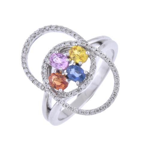 Coloured gemstones and diamonds ring.