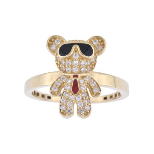 After MOSCHINO models. Ring with a bear.