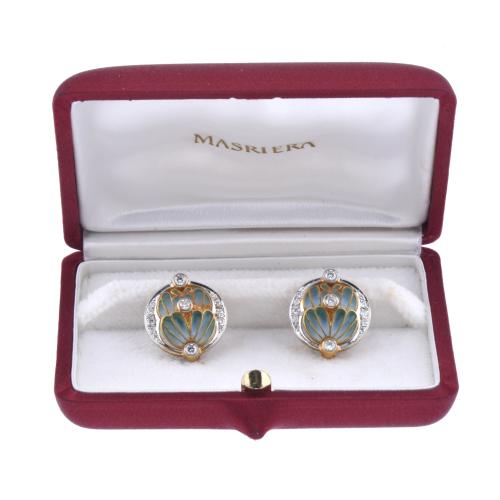 MASRIERA I CARRERAS. Glazed enamel and diamonds cufflinks.