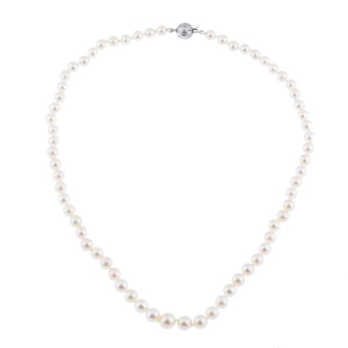 Single strand pearls necklace.