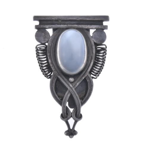 GEORG JENSEN. Art Nouveau brooch with moonstone. 