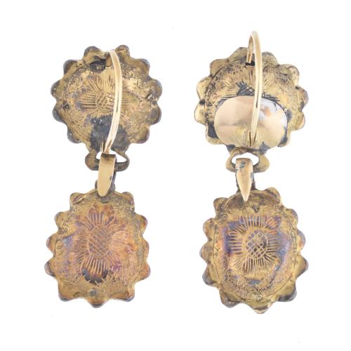 Catalan long rosette earrings with emeralds, probably 18th 