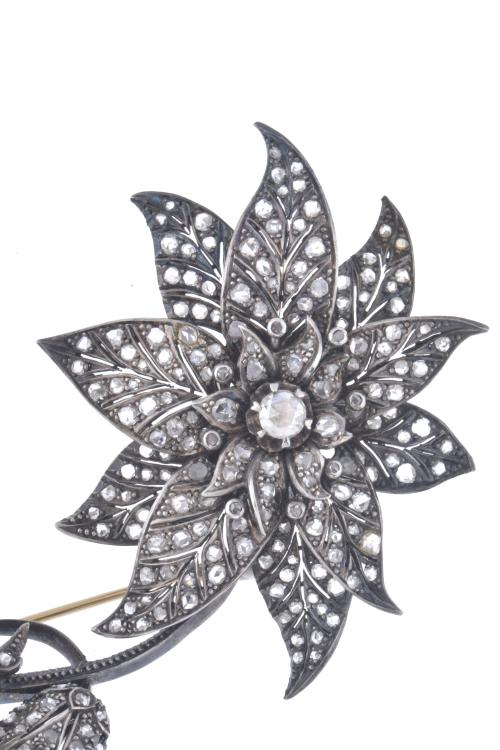 French Belle Epoque floral brooch with diamonds, late 19th 