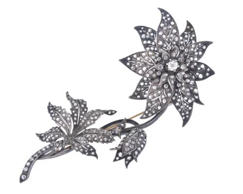 French Belle Epoque floral brooch with diamonds, late 19th 