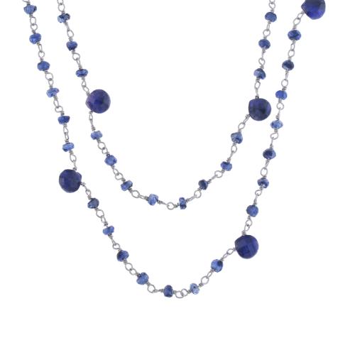 Long necklace with sapphires and sillimanite.