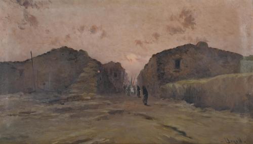 MODEST URGELL I INGLADA (1839-1919). "Paisaje con procesión".