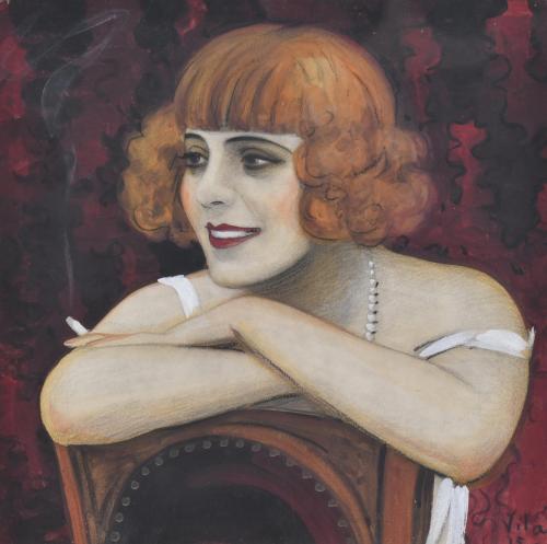 EMILI VILÀ GORGOLL (1887-1967). "Retrato mujer fumando".