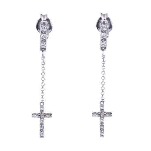 Diamonds earrings with pendant crosses.