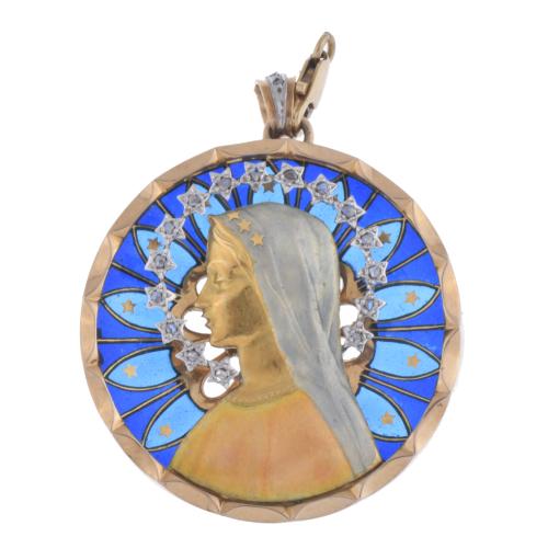 Pendant with image of Madonna with diamonds halo