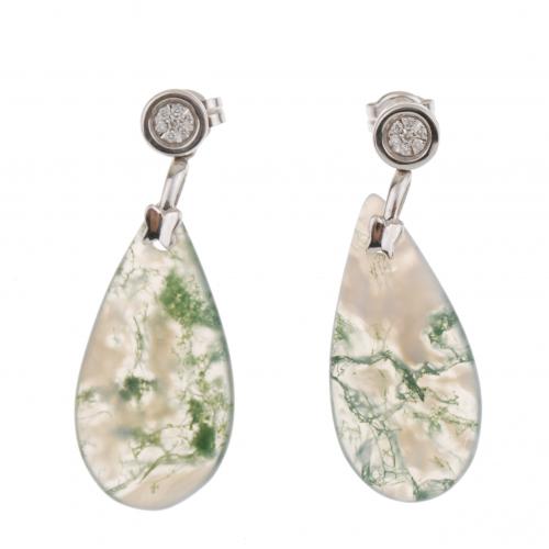 DIAMOND AND MOSS AGATE DROP EARRINGS