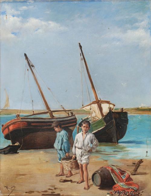 JOSÉ RUIZ BLASCO (1841-1913) "Niños pescadores".