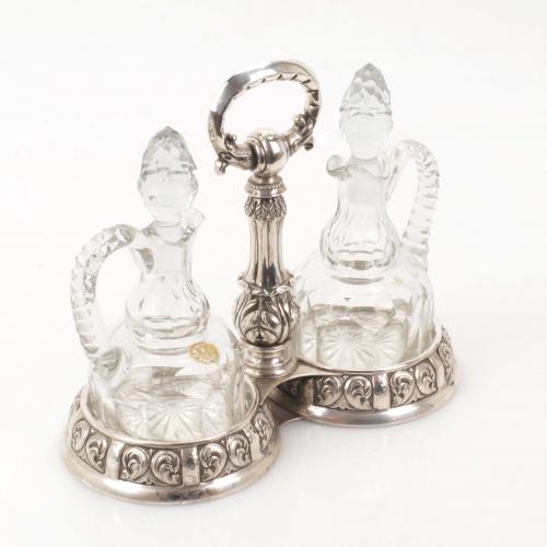 OIL AND VINEGAR CRUET, SILVER AND CUT CRYSTAL, MID 20TH CEN